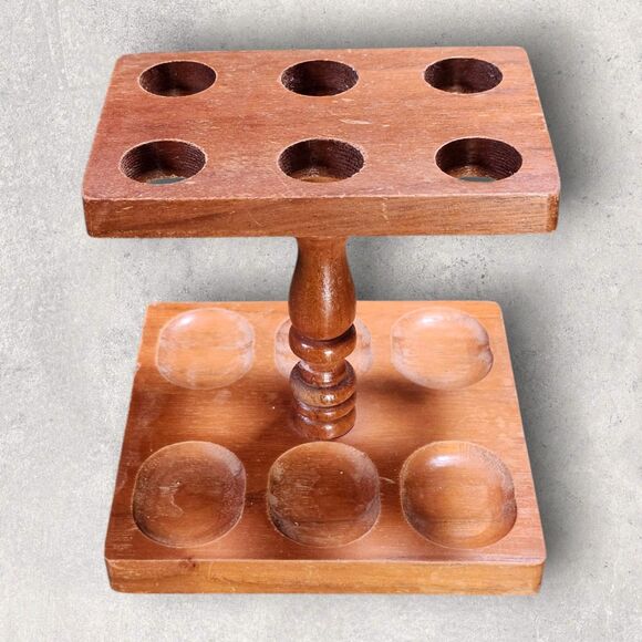 Vintage Wood Tobacco Pipe Stand Holder Rack Mid Century 6 Slot Smoking Tray - Picture 4 of 13